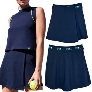 PQL Club - Women’s Pickleball Skort ‘Wrap Court’ High-Waist - Navy Blue, X-Small